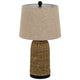 Table Lamp | Brown Drum Shade & Corn Leaf Wicker Woven Base | 24"
