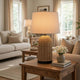 Table Lamp | Brown Drum Shade & Corn Leaf Wicker Woven Base | 24"