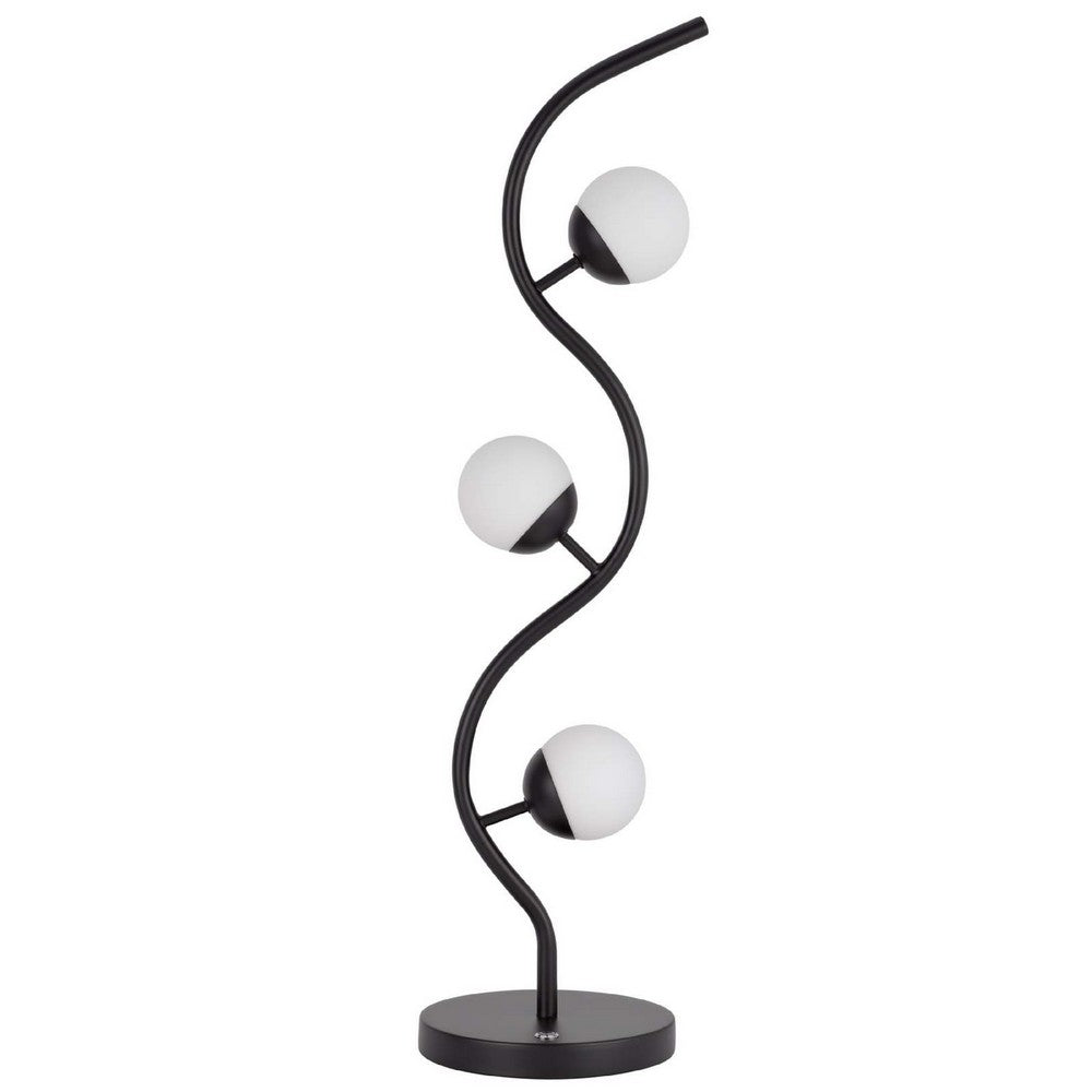 3 Light Table Lamp | Black Metal Wavy Base | Frosted White Glass | 32"