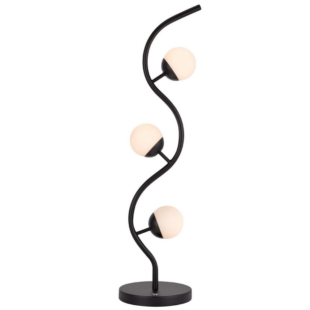 3 Light Table Lamp | Black Metal Wavy Base | Frosted White Glass | 32"