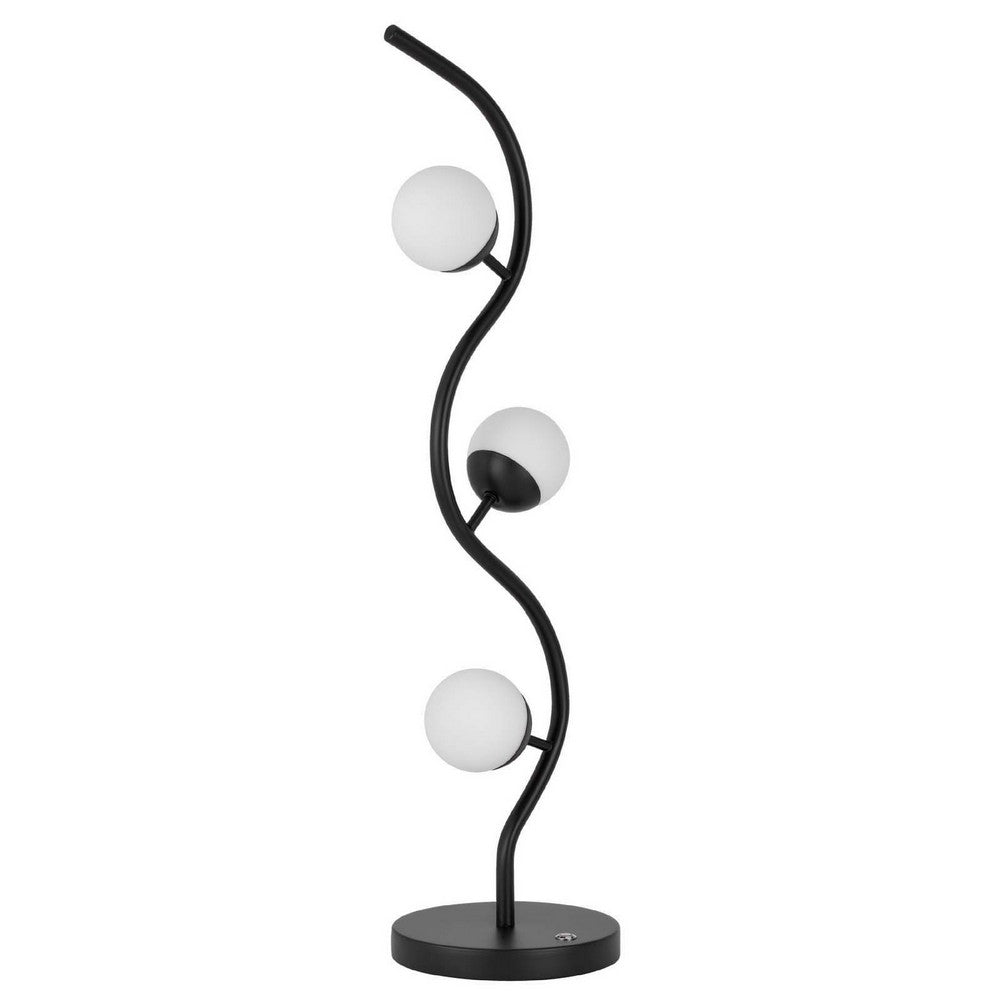 3 Light Table Lamp | Black Metal Wavy Base | Frosted White Glass | 32"
