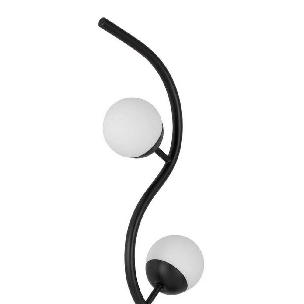 3 Light Table Lamp | Black Metal Wavy Base | Frosted White Glass | 32"