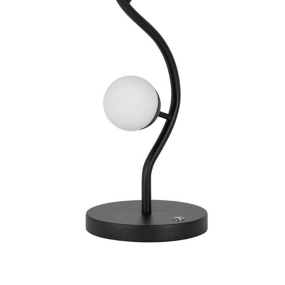 3 Light Table Lamp | Black Metal Wavy Base | Frosted White Glass | 32"
