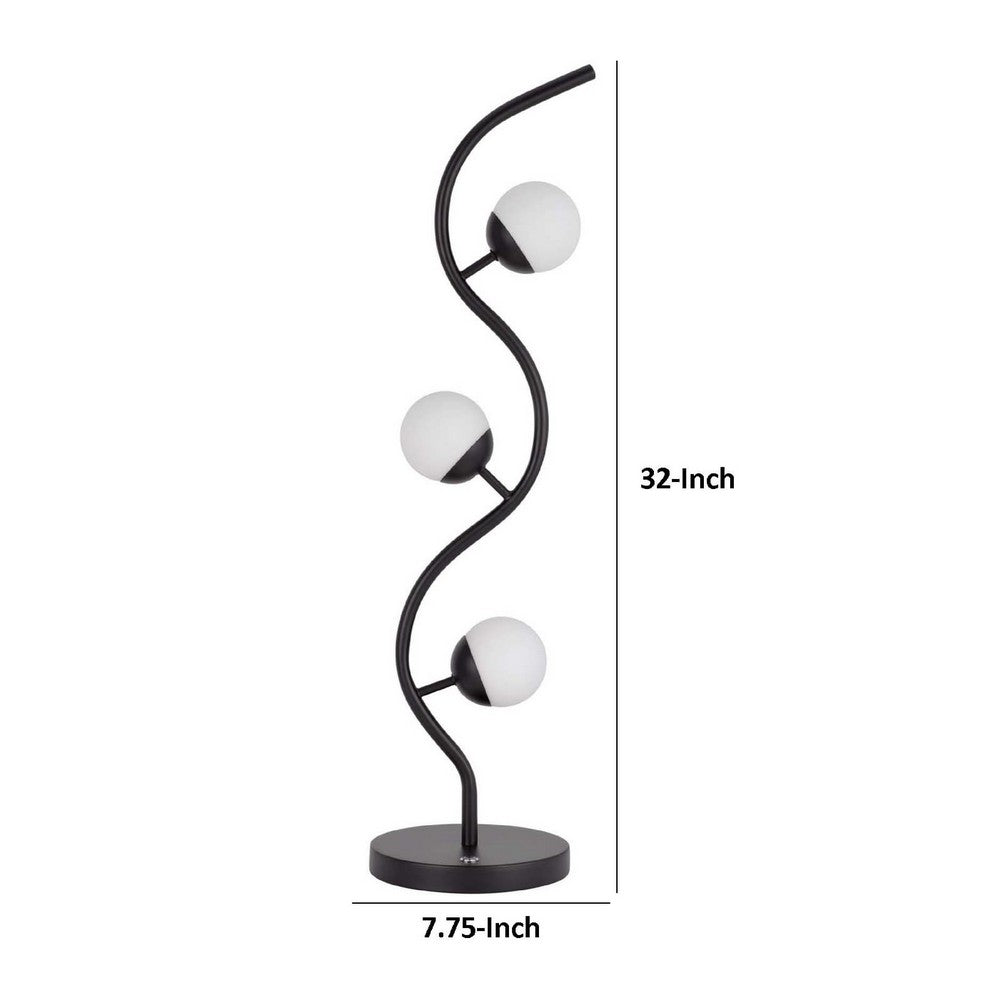3 Light Table Lamp | Black Metal Wavy Base | Frosted White Glass | 32"
