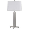 Liam Table Lamp | White Drum Shade | 30" Brushed Steel Footed Base
