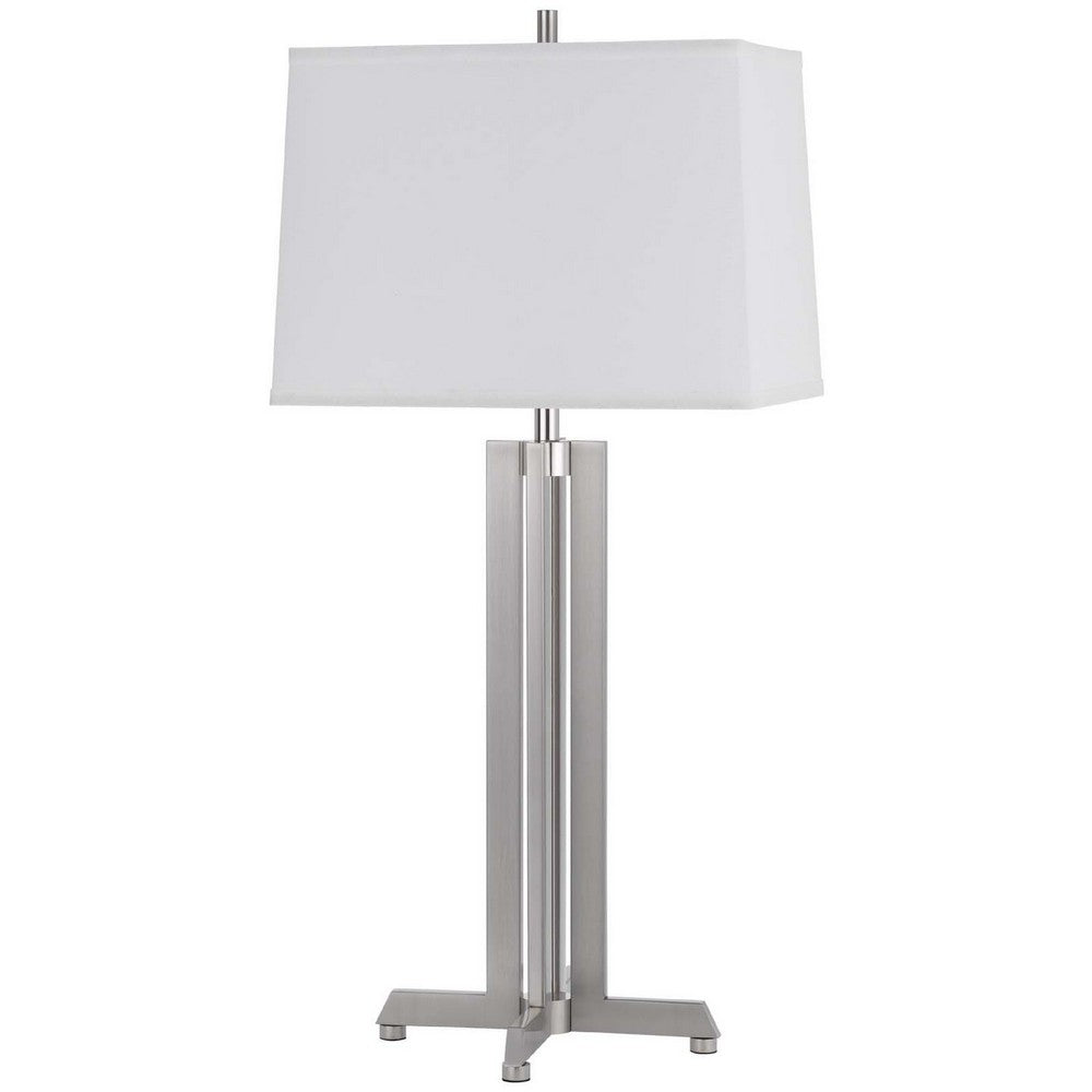 Liam Table Lamp | White Drum Shade | 30" Brushed Steel Footed Base