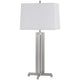 Liam Table Lamp | White Drum Shade | 30" Brushed Steel Footed Base