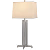Liam Table Lamp | White Drum Shade | 30" Brushed Steel Footed Base