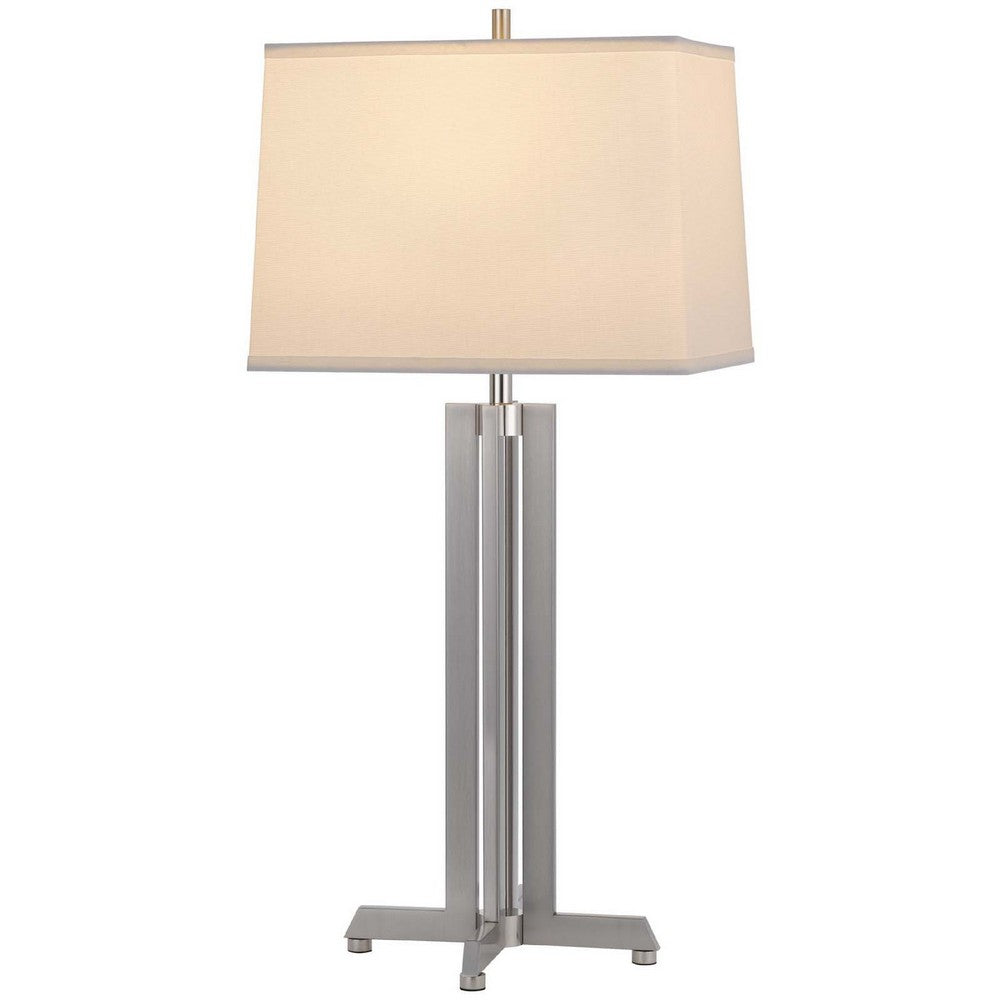 Liam Table Lamp | White Drum Shade | 30" Brushed Steel Footed Base