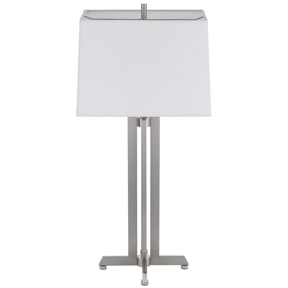 Liam Table Lamp | White Drum Shade | 30" Brushed Steel Footed Base