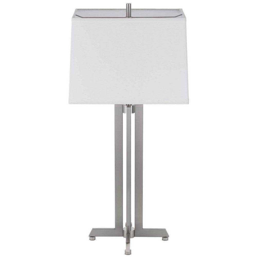 Liam Table Lamp | White Drum Shade | 30" Brushed Steel Footed Base