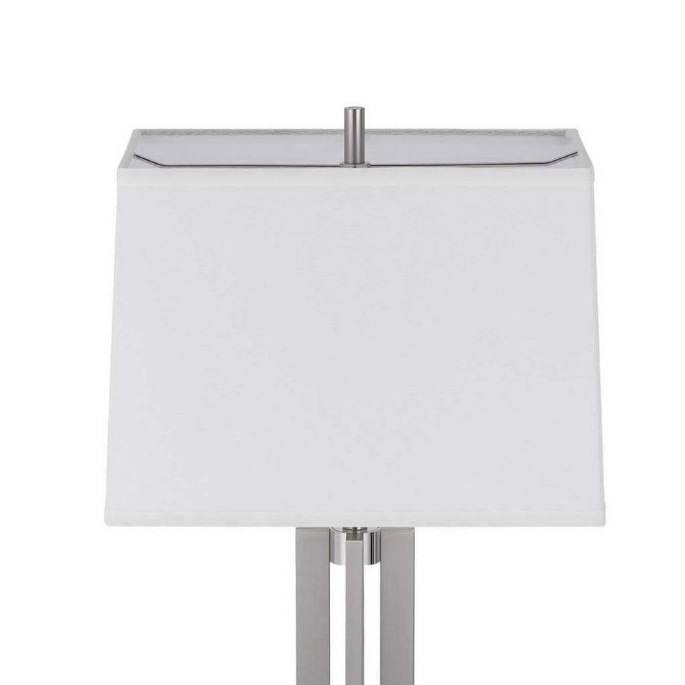 Liam Table Lamp | White Drum Shade | 30" Brushed Steel Footed Base