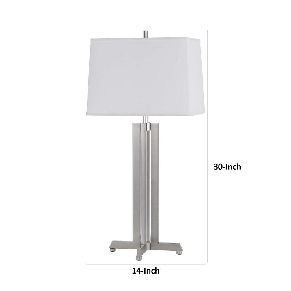 Liam Table Lamp | White Drum Shade | 30" Brushed Steel Footed Base