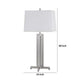 Liam Table Lamp | White Drum Shade | 30" Brushed Steel Footed Base