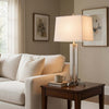 Liam Table Lamp | White Drum Shade | 30" Brushed Steel Footed Base
