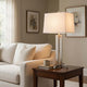 Liam Table Lamp | White Drum Shade | 30" Brushed Steel Footed Base