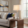 Liam Table Lamp | White Drum Shade | 30" Brushed Steel Footed Base