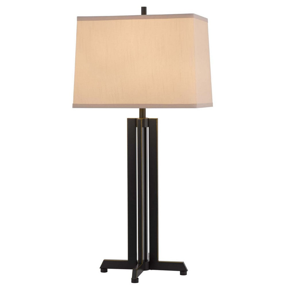 Liam Table Lamp | Gray Drum Shade | 30" Oil Rubbed Black Footed Base