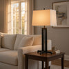 Liam Table Lamp | Gray Drum Shade | 30" Oil Rubbed Black Footed Base