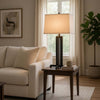 Liam Table Lamp | Gray Drum Shade | 30" Oil Rubbed Black Footed Base