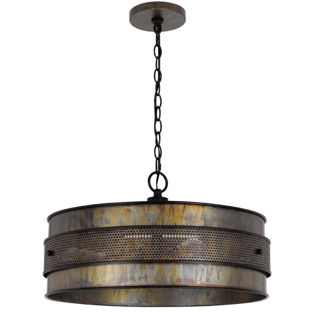3 Light Chandelier | Industrial Drum Design | Aged Bronze Patina | 20"