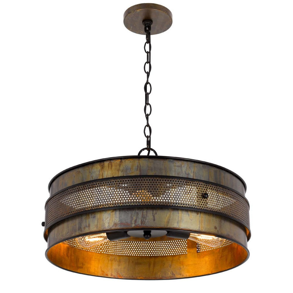 3 Light Chandelier | Industrial Drum Design | Aged Bronze Patina | 20"