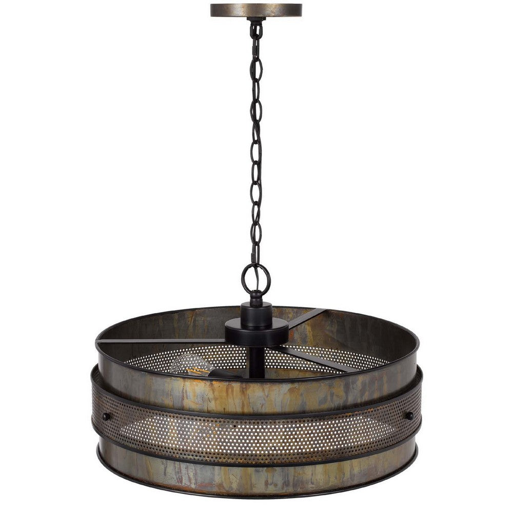 3 Light Chandelier | Industrial Drum Design | Aged Bronze Patina | 20"