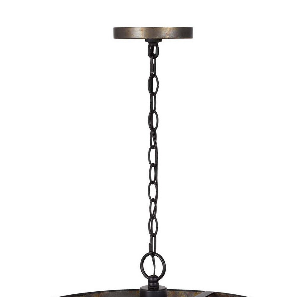 3 Light Chandelier | Industrial Drum Design | Aged Bronze Patina | 20"