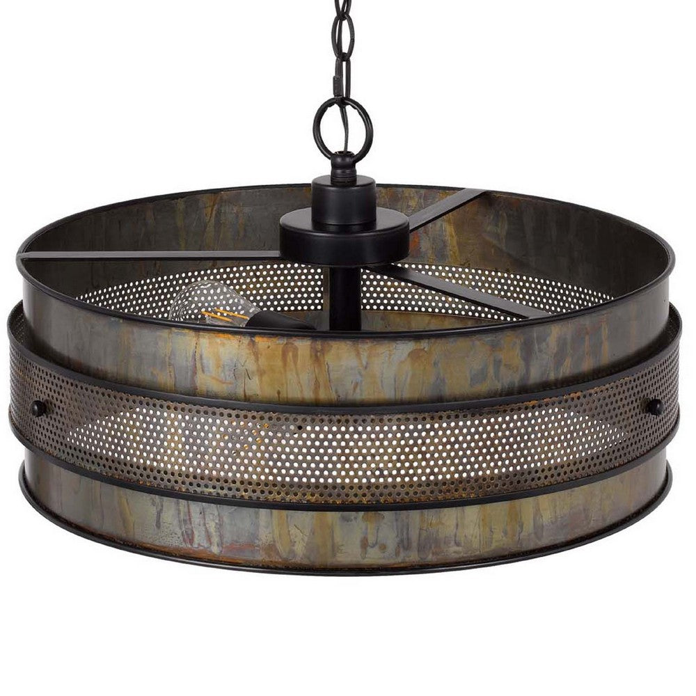 3 Light Chandelier | Industrial Drum Design | Aged Bronze Patina | 20"