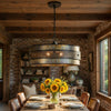 3 Light Chandelier | Industrial Drum Design | Aged Bronze Patina | 20"
