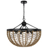 4-Light Dome Style Pendant Chandelier | Burlap Rope | 25" Black
