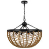 4-Light Dome Style Pendant Chandelier | Burlap Rope | 25" Black