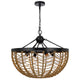 4-Light Dome Style Pendant Chandelier | Burlap Rope | 25" Black