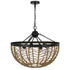 4-Light Dome Style Pendant Chandelier | Burlap Rope | 25" Black