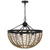 4-Light Dome Style Pendant Chandelier | Burlap Rope | 25" Black