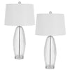 Table Lamp Set of 2 | Bullet Shaped Clear Glass | Off White Drum Shade