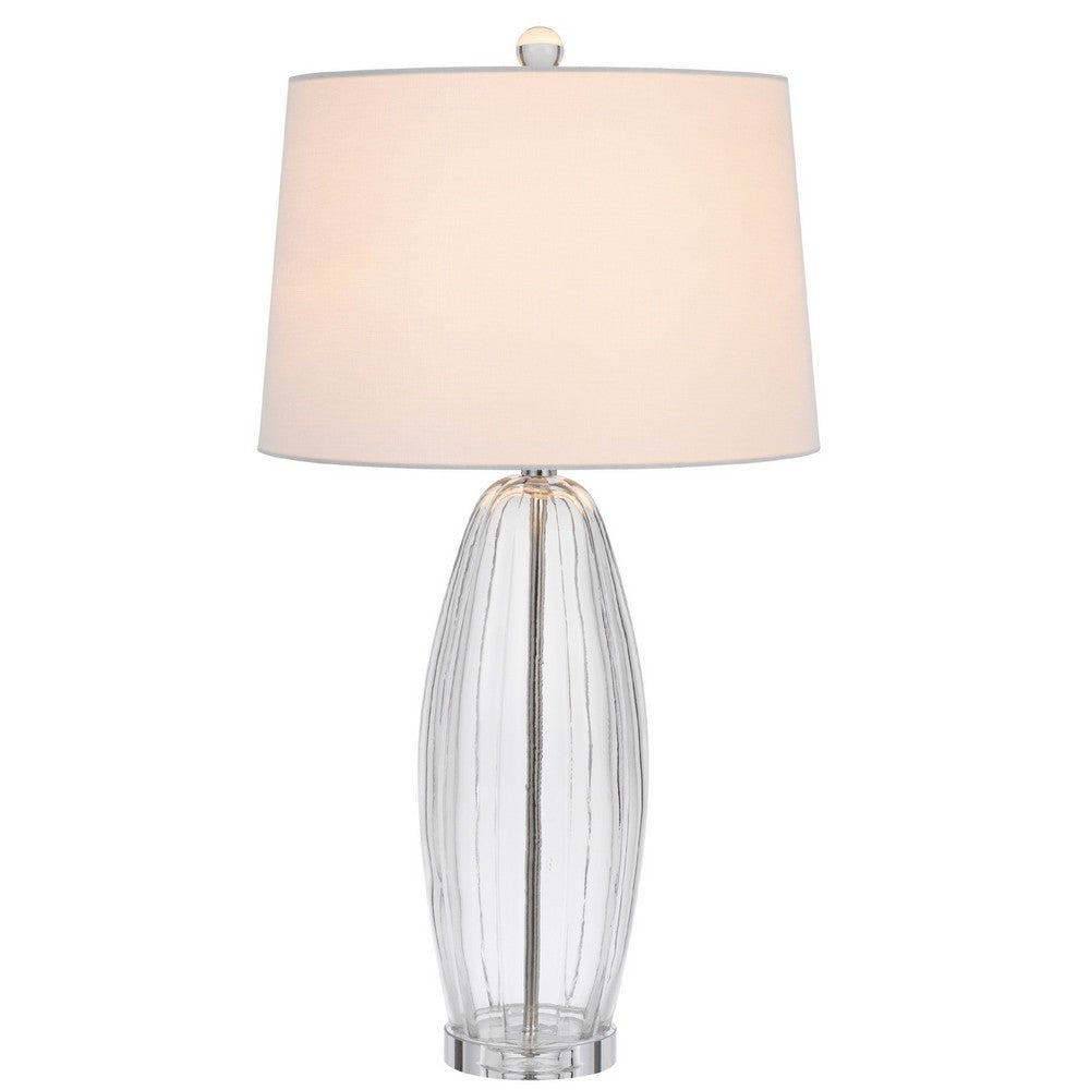 Table Lamp Set of 2 | Bullet Shaped Clear Glass | Off White Drum Shade