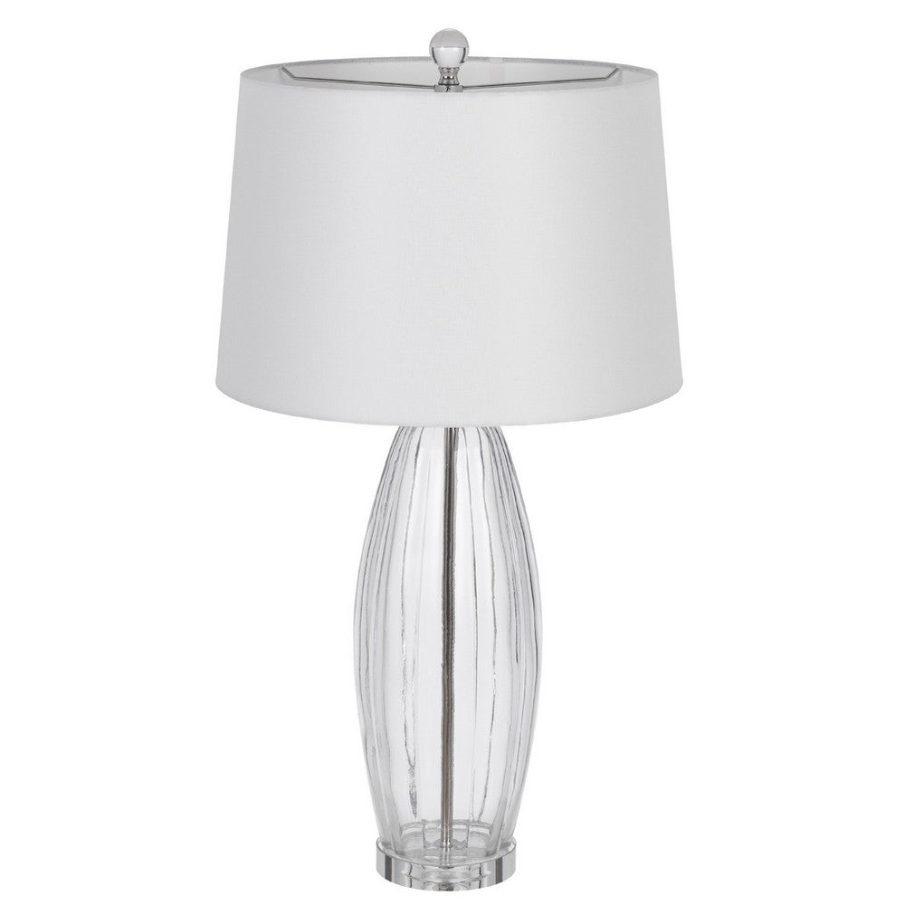 Table Lamp Set of 2 | Bullet Shaped Clear Glass | Off White Drum Shade