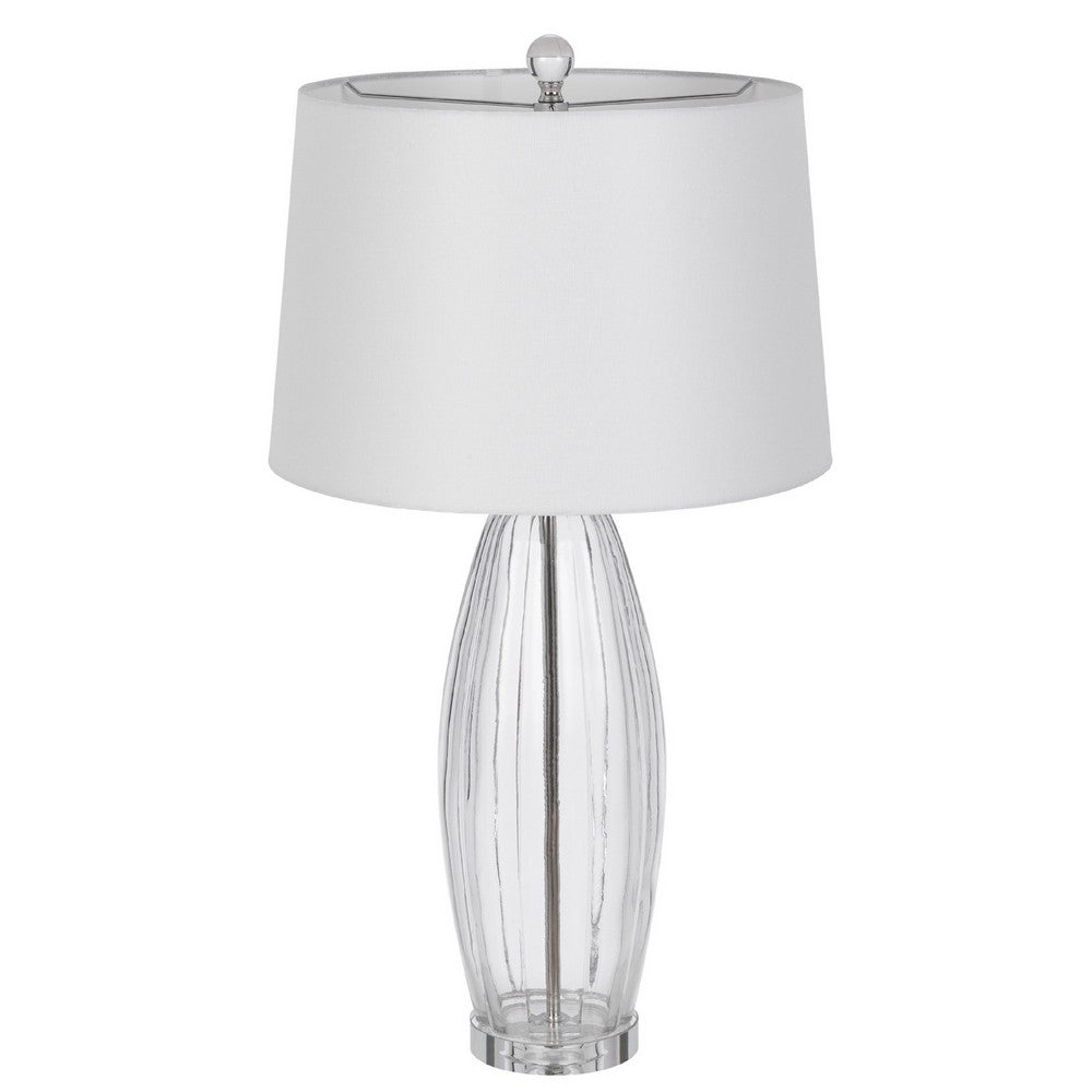 Table Lamp Set of 2 | Bullet Shaped Clear Glass | Off White Drum Shade