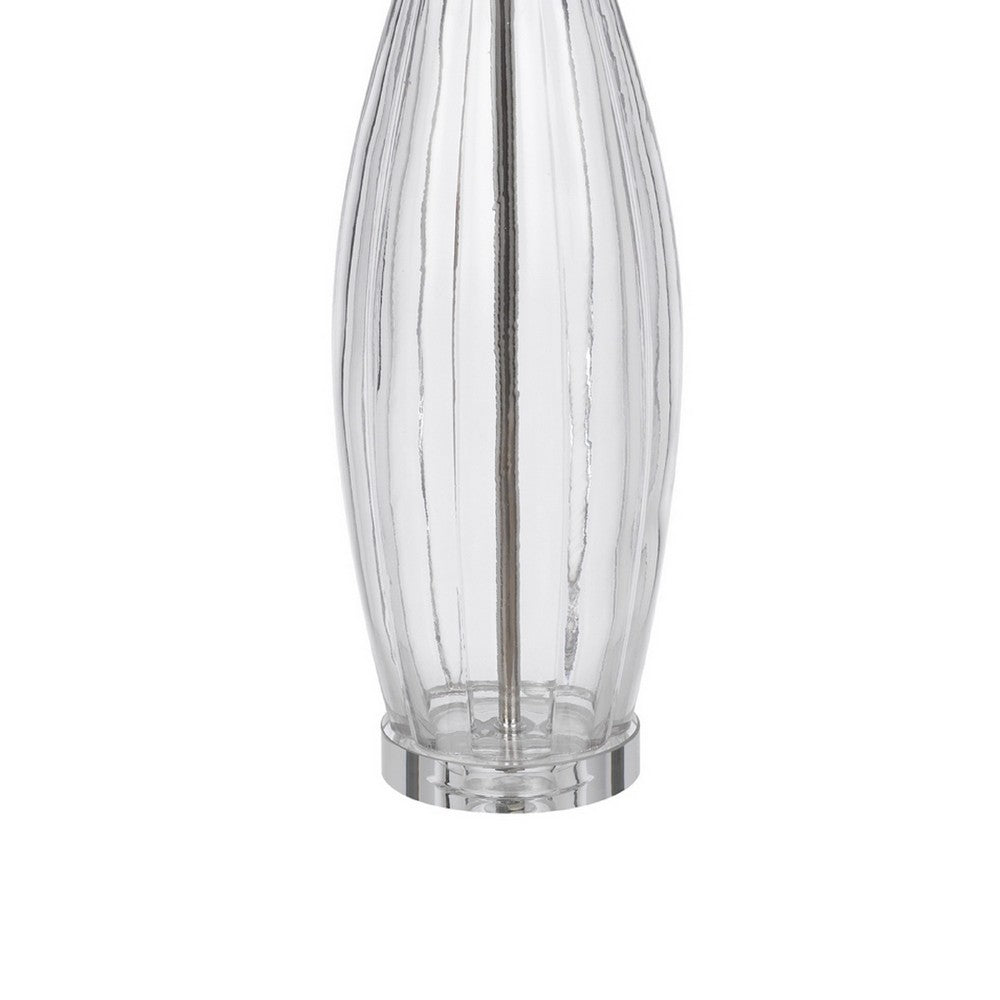 Table Lamp Set of 2 | Bullet Shaped Clear Glass | Off White Drum Shade