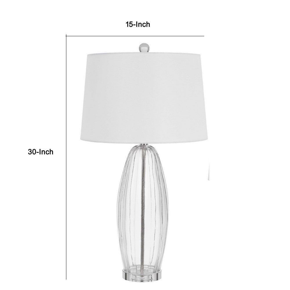 Table Lamp Set of 2 | Bullet Shaped Clear Glass | Off White Drum Shade