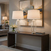 Table Lamp Set of 2 | Bullet Shaped Clear Glass | Off White Drum Shade