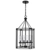 4-Light Chandelier with Clear Glass Shades | 26" Black Round Cage