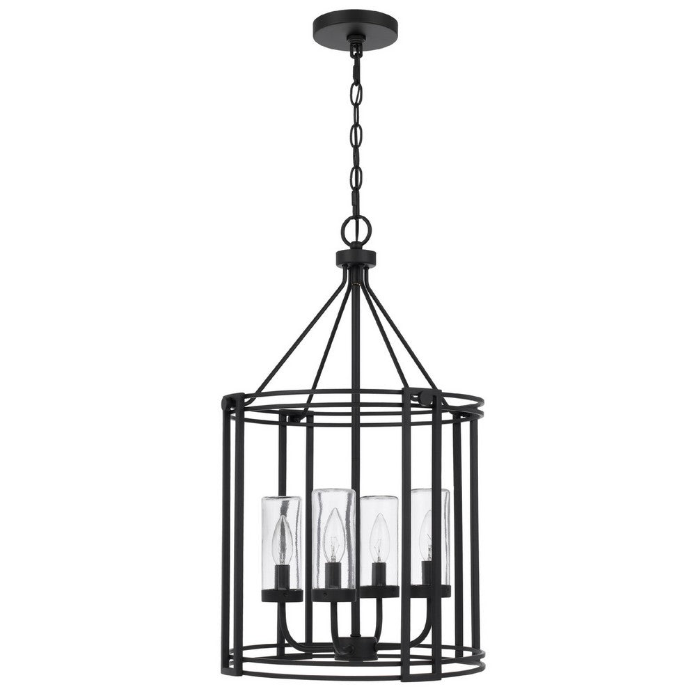 4-Light Chandelier with Clear Glass Shades | 26" Black Round Cage