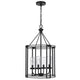 4-Light Chandelier with Clear Glass Shades | 26" Black Round Cage