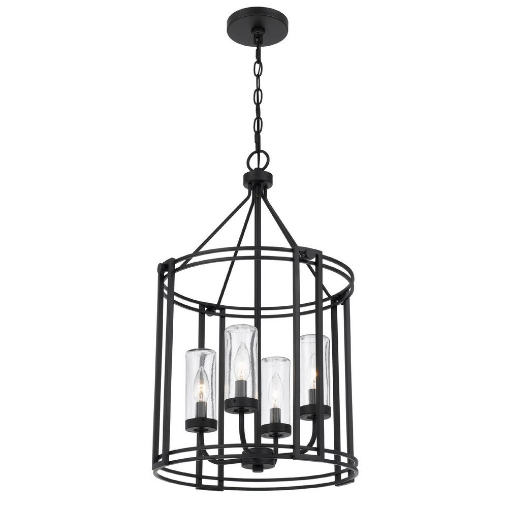 4-Light Chandelier with Clear Glass Shades | 26" Black Round Cage