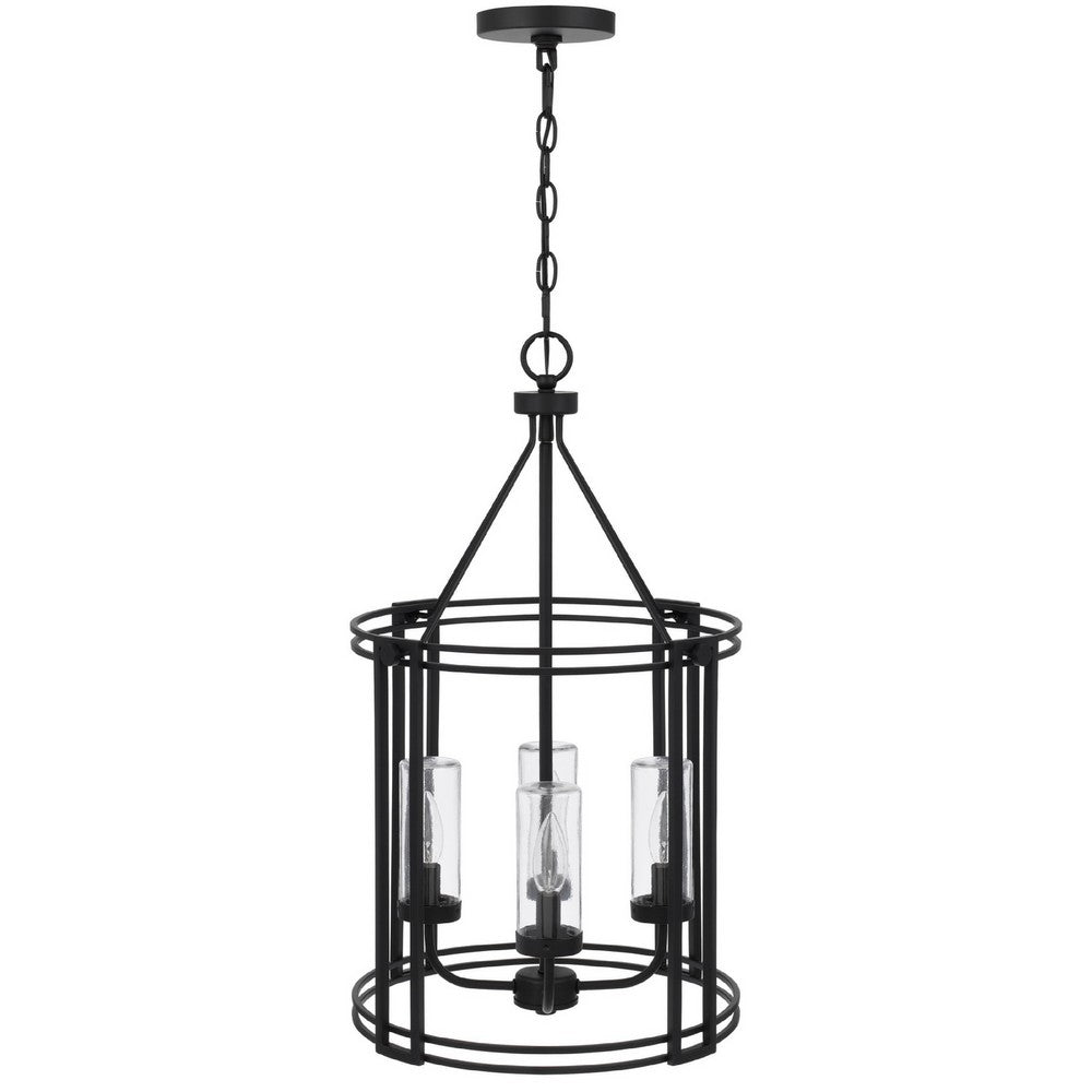 4-Light Chandelier with Clear Glass Shades | 26" Black Round Cage
