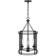 4-Light Chandelier with Clear Glass Shades | 26" Black Round Cage