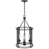4-Light Chandelier with Clear Glass Shades | 26" Black Round Cage