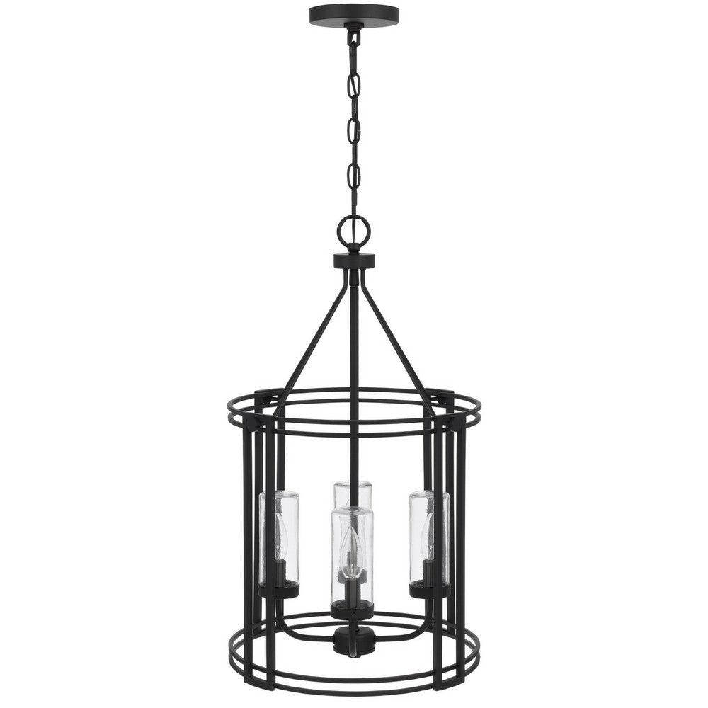 4-Light Chandelier with Clear Glass Shades | 26" Black Round Cage